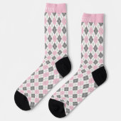 Custom Wit Roze Grijs Geruite Argyle Patroon Sokken (Links)