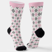 Custom Wit Roze Grijs Geruite Argyle Patroon Sokken (Gebogen)
