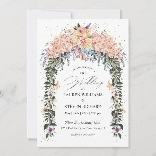 Custom Wit Roze Pastel Bloemen Gate Premium Kaart (Voorkant)