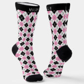 Custom Wit Roze Zwart Geruite Argyle Patroon Sokken (Gebogen)