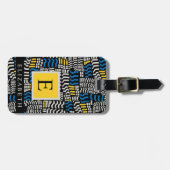 Custom Wit Zwart Blauw Geel Abstract Patroon Bagagelabel (Voorkant horizontaal)