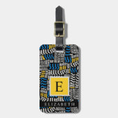 Custom Wit Zwart Blauw Geel Abstract Patroon Bagagelabel (Voorkant verticaal)