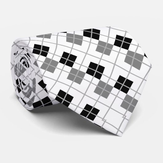 Custom Wit Zwart en Grijs Argyle Stropdas (Opgerold)