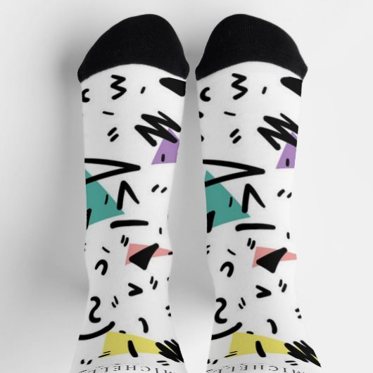 Custom Wit Zwart Groen Roze Geel Abstract Sokken (Top)
