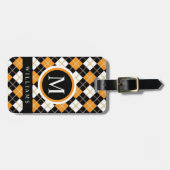Custom Wit Zwart Sinaasappel Argyle Patroon Bagagelabel (Voorkant horizontaal)