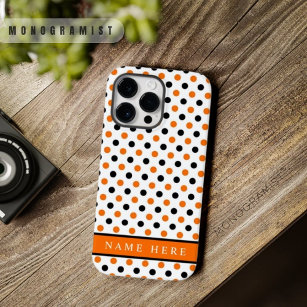 Custom Wit Zwart Sinaasappel Polka Dot Design Case-Mate iPhone 14 Pro Max Hoesje