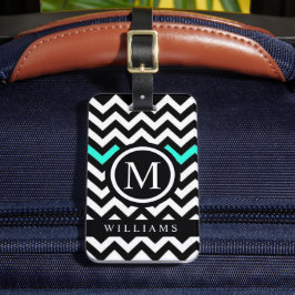 Custom Wit Zwart Turquoise Blauw Chevron Patroon Bagagelabel