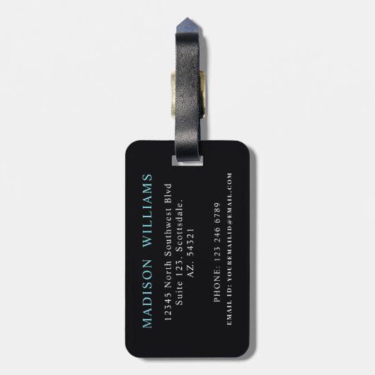 Custom Wit Zwart Turquoise Blauw Chevron Patroon Bagagelabel (Achterkant verticaal)