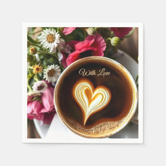 Custom "With Love"  Cup of Coffee & Red Poppies  Servet