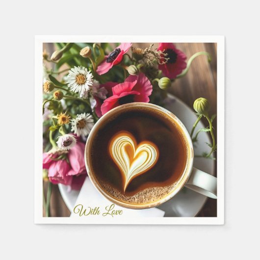 Custom "With Love"  Cup of Coffee & Red Poppies  Servet (Voorkant)