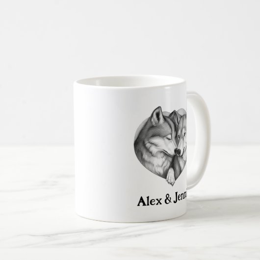 Custom Wolf Couple Names Personalized Koffiemok (Voorkant rechts)