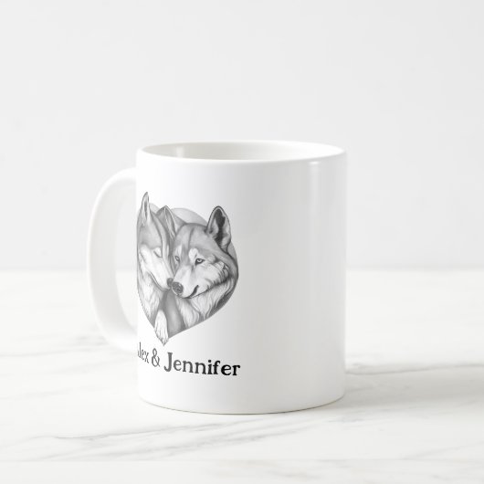 Custom Wolf Couple Names Personalized Koffiemok (Voorkant links)
