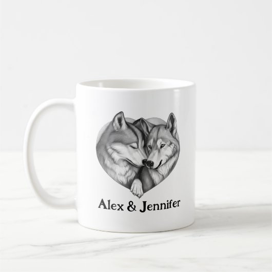Custom Wolf Couple Names Personalized Koffiemok (Links)