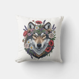 Custom Wolf with Floral Crown Throw Pillow Kussen