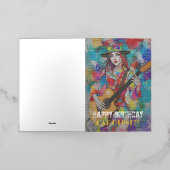 Custom Woman Gitarist Abstract Art Inspirerend Folie Wenskaart (Buiten Laag)