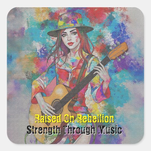 Custom Woman Gitarist Abstract Art Inspirerend Vierkante Sticker (Voorkant)