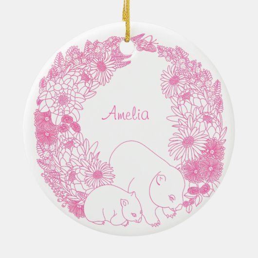 Custom Wombat Christmas Pink Keramisch Ornament (Achterkant)