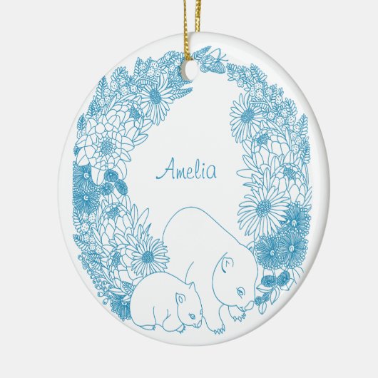 Custom Wombat Kerst Lichtblauw Keramisch Ornament (Links)