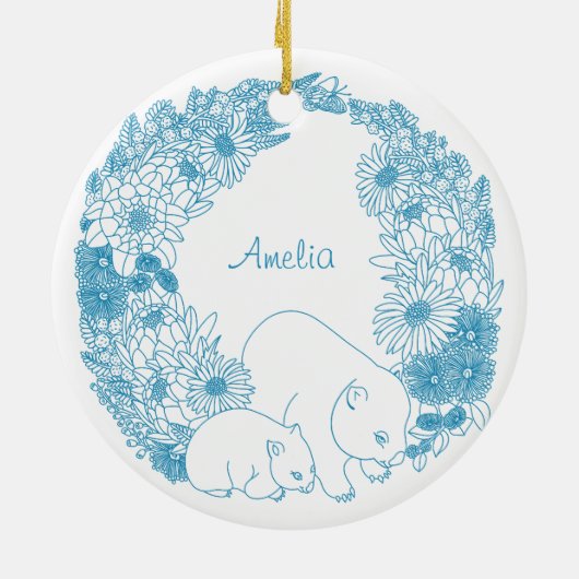 Custom Wombat Kerst Lichtblauw Keramisch Ornament (Achterkant)