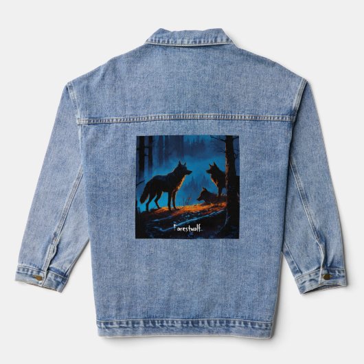 Custom Womens Denim Jean Jacket boswolf editie (Achterkant)