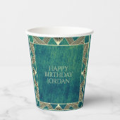 Custom Wood Emerald Green Rustic & Manly Birthday Papieren Bekers (Voorkant)