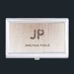 Custom Wood Look Monogram Sjabloon Elegant Visitekaarthouder<br><div class="desc">Custom Wood Look Monogram Sjabloon Noodlijdende Tekstnaam Elegant Gepersonaliseerde Professionele Visitekaarthouder.</div>