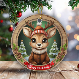 Custom Wooden Framed Deer Holiday Decoration 🦌🎄 Keramisch Ornament