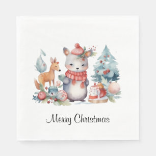 Custom Woodland Animals Christmas Waterverf Art Servet