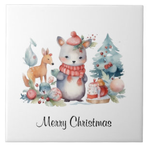 Custom Woodland Animals Christmas Waterverf Art Tegeltje