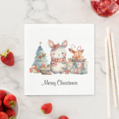 Custom Woodland Bunny Rabbit Christmas-Waterverf Servet (Insitu)