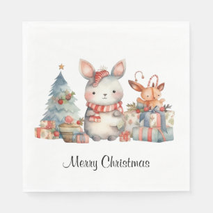 Custom Woodland Bunny Rabbit Christmas-Waterverf Servet