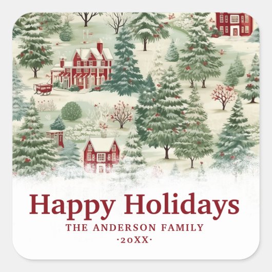 Custom Woodland rustieke schattig land kerst Vierkante Sticker (Voorkant)