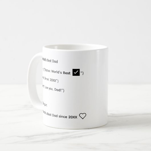 Custom World’s Best Dad Code Mug – Year Gift Koffiemok (Voorkant links)