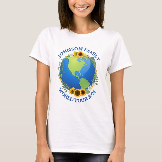 Custom World Tour Earth in Zonnebloemen Schattige  T-shirt (Voorkant)