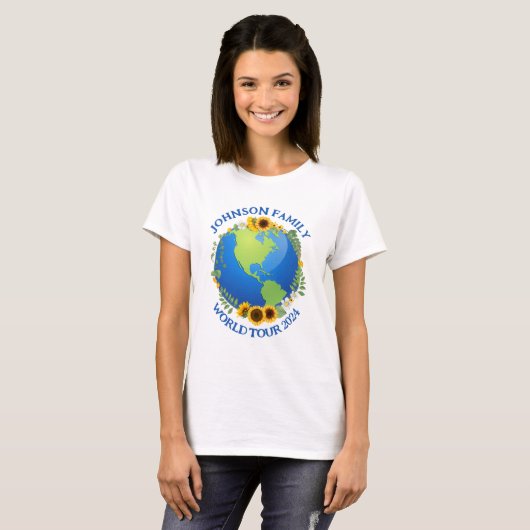 Custom World Tour Earth in Zonnebloemen Schattige  T-shirt (Voorkant volledig)