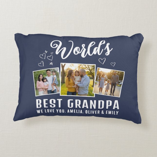 Custom World's Best Grandpa 3 Photo  Accent Kussen (Achterkant)