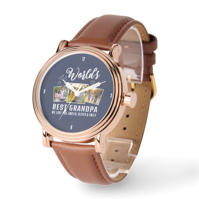 Custom World's Best Grandpa 3 Photo  Horloge (Hoek)