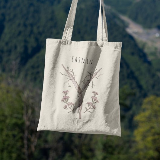 Custom Yarrow Floral Letter Y gepersonaliseerd cad Tote Bag