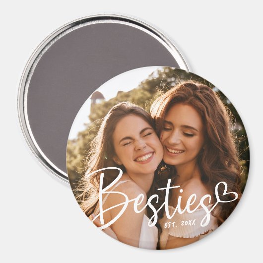 Custom Year Besties BFF Modern Script Photo Magneet (Voorkant / Achterkant)
