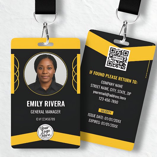Custom Yellow Black Graphic Design Employee ID  Badge
