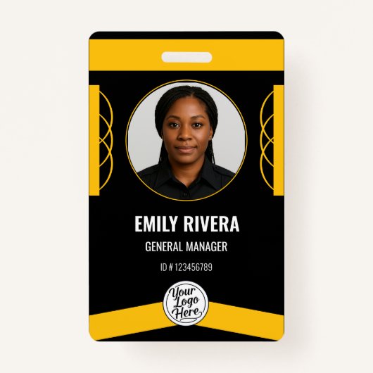 Custom Yellow Black Graphic Design Employee ID Badge (Voorkant)