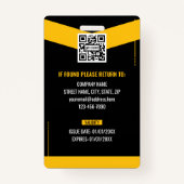 Custom Yellow Black Graphic Design Employee ID  Badge (Achterkant)