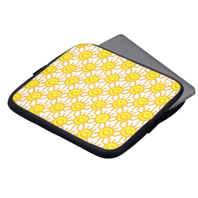 Custom Yellow Happy Face Sun Sunshine Pattern Laptop Sleeve (Voorkant top)