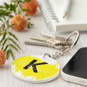 Custom Yellow Splash Initial Acrylic Keychain (Voorkant Rechts)