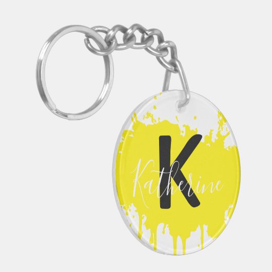 Custom Yellow Splash Initial Acrylic Keychain (Voorkant Links)