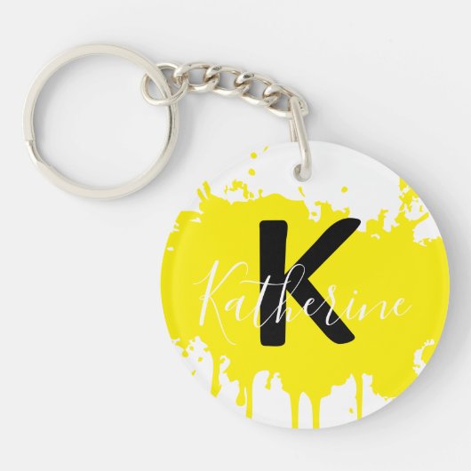 Custom Yellow Splash Initial Acrylic Keychain (Voorkant)