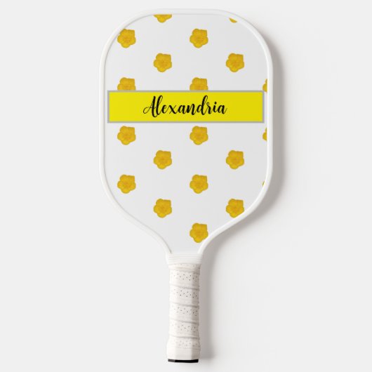 Custom Yellow Wildflower with name Pickleball Paddle (Achterkant)