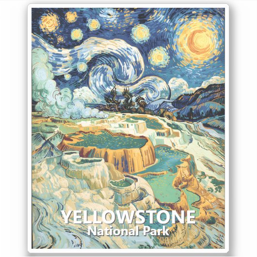 Custom Yellowstone Mammoth Hot Springs Van Gogh Sticker (Voorkant)