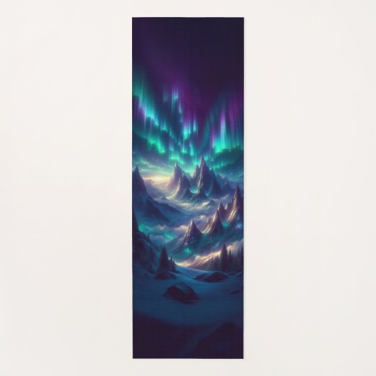 Custom Yoga Mat – Fantasy Aurora Mountain Landscap (Voorkant)