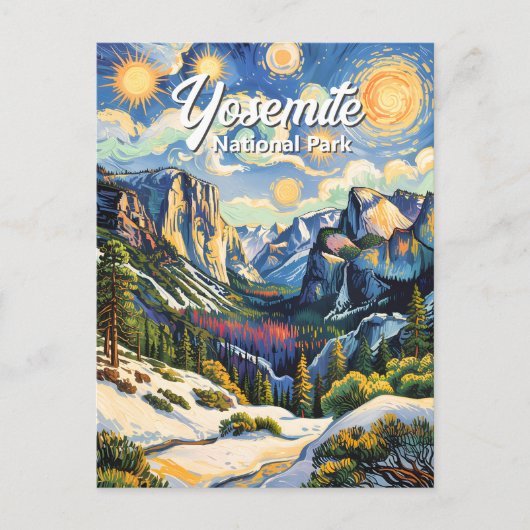 Custom Yosemite Tunnel View Winter Van Gogh Style Briefkaart (Voorkant)